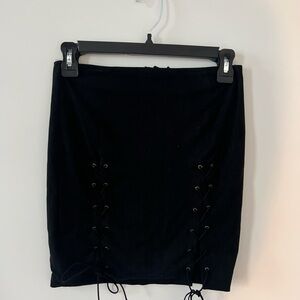 Olivaceous Soft Black Lace-Up Skirt
